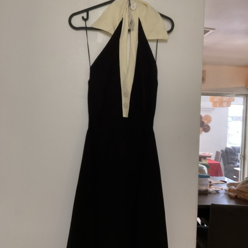 Black & Cream Halter Evening Dress Size M